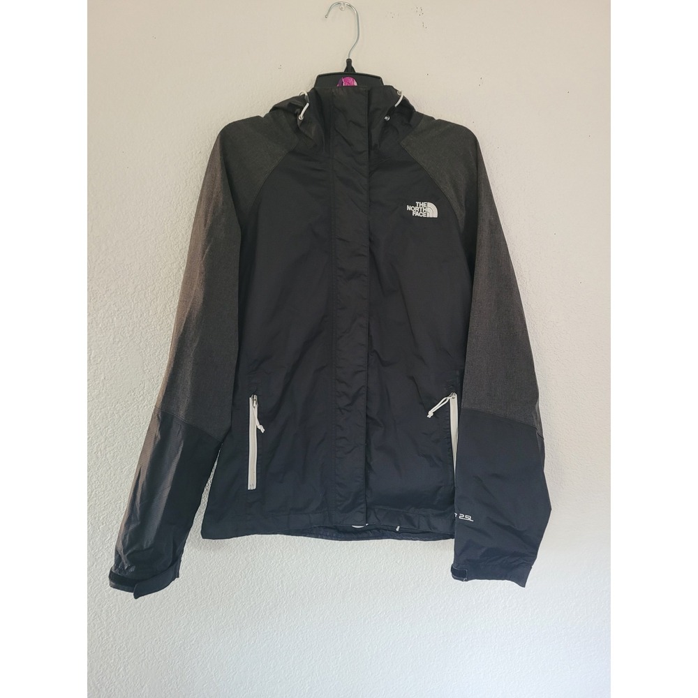 The North Face HyVent 2.5L Rain Jacket Womens Small Black Grey Hooded Shell #23